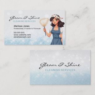 Blue Cleaning Lady Brown Hair Cleaner Service Visitekaartje