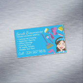 Blue Cleaning Service Janitorial Lady Tegel Wassen Magnetisch Visitekaartje (Voorbeeld)