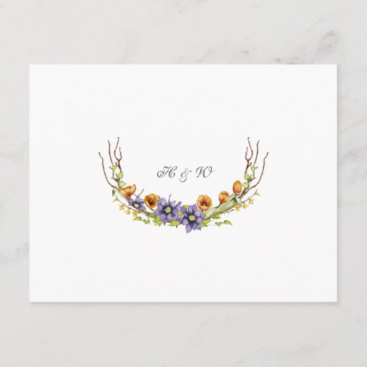 blue Clematis lantaarns receptie bruiloft Informatiekaartje (Achterkant)