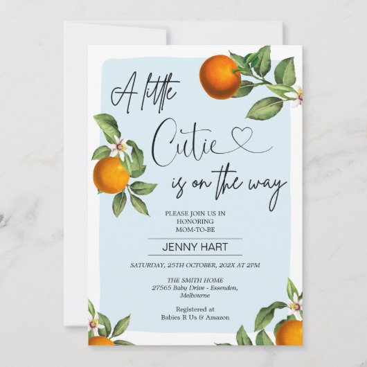 Blue Clementine Sinaasappels Little Cutie Baby sho Kaart (Voorkant)