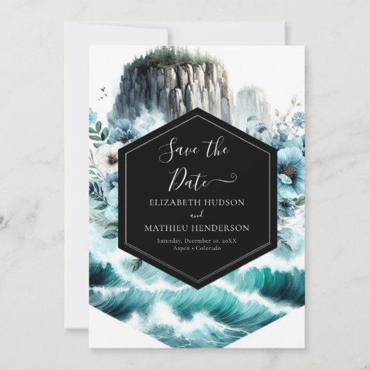 Blue Cliff nautische bruiloft Save The Date (Voorkant)