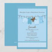 Blue Clothesline Baby shower Invitation Kaart (Voorkant / Achterkant)