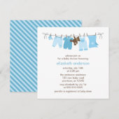 Blue Clothesline Boy Baby shower Kaart (Voorkant / Achterkant)