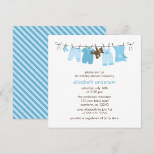 Blue Clothesline Boy Baby shower Kaart