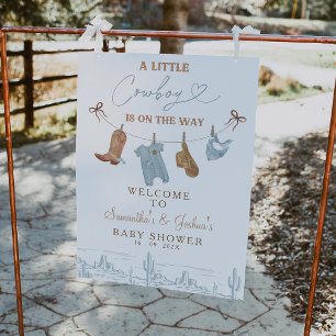 Blue Clothesline Cowboy Baby shower Welkomstbord Foto Afdruk