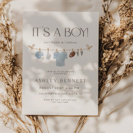 Blue Clothesline It’s a Boy Football Baby Shower Kaart