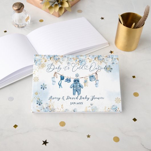 Blue ClothestLine Cold Outside Baby Boy Shower Gastenboek (Voorkant open)