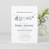 Blue ClothestLine een jongen Baby shower Kaart (Staand voorkant)