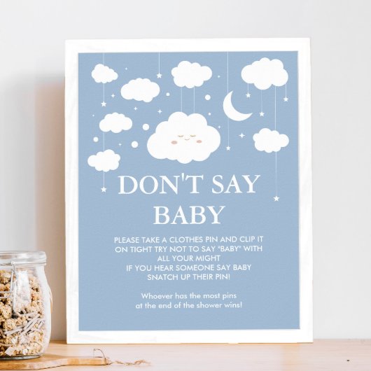 Blue Cloud 9 Baby shower spel Zeg geen Baby Poster