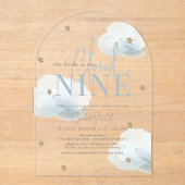 Blue Cloud 9 Gold Stars Waterverf Vrijgezellenfees Acryl Uitnodigingen (Voorkant)