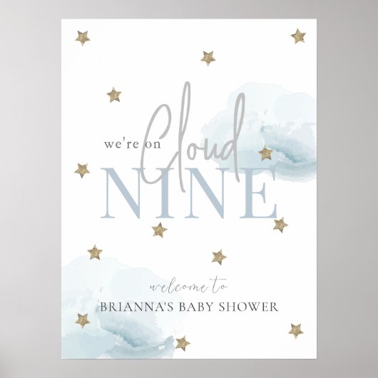 Blue Cloud 9-sterren Baby shower Welkomstbord Poster (Voorkant)