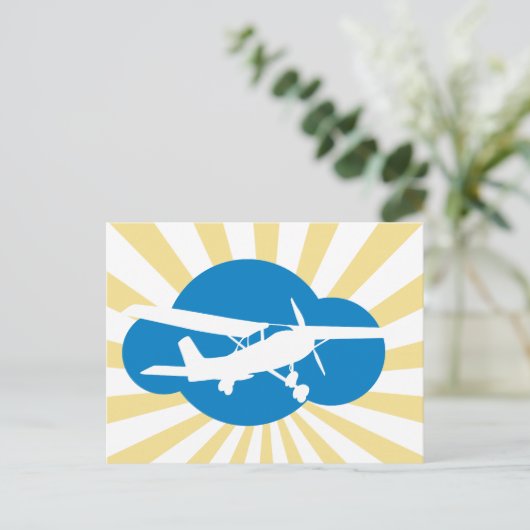 Blue Cloud & Aviation Plane Briefkaart (Staand voorkant)