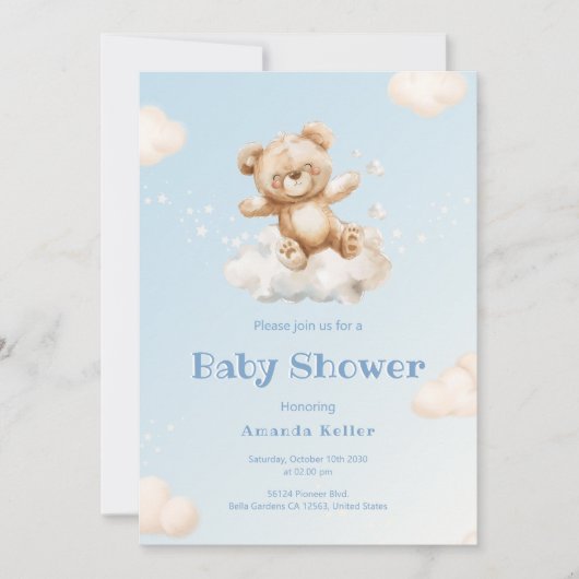Blue Cloud Baby Beer Baby shower Invitation Kaart (Voorkant)