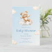 Blue Cloud Baby Beer Baby shower Invitation Kaart (Staand voorkant)