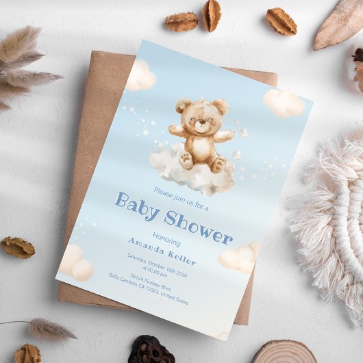 Blue Cloud Baby Beer Baby shower Invitation Kaart