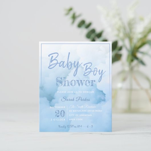 Blue Cloud Baby Boy Baby shower Uitnodiging (Staand voorkant)