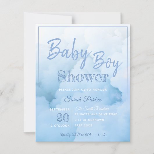 Blue Cloud Baby Boy Baby shower Uitnodiging (Voorkant)