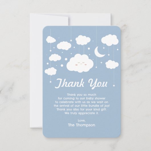 Blue Cloud-Baby shower Bedankkaart (Voorkant)
