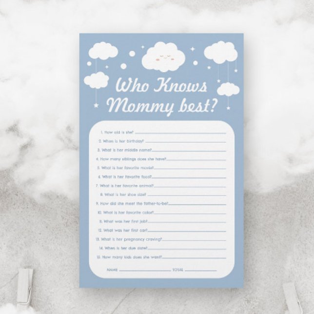 Blue Cloud Baby shower Game Wie kent mama het best (Creator heeft geüpload)