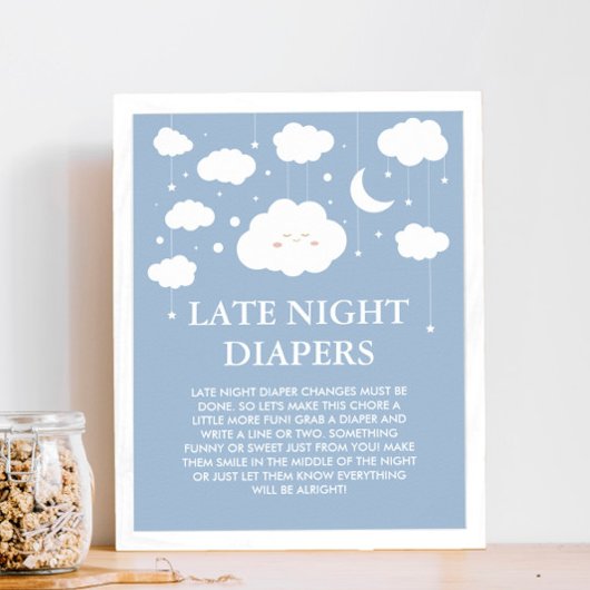 Blue Cloud Baby shower Late Night Luiers Game Poster