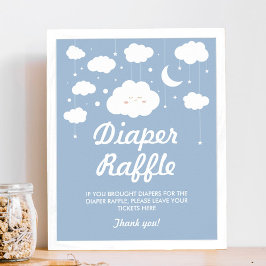 Blue Cloud Baby shower Luier Raffle Game Poster