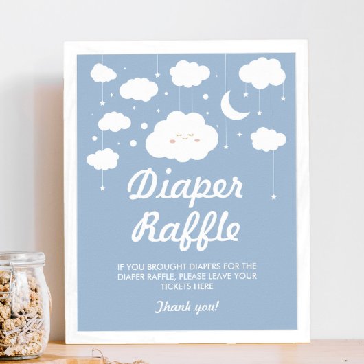 Blue Cloud Baby shower Luier Raffle Game Poster