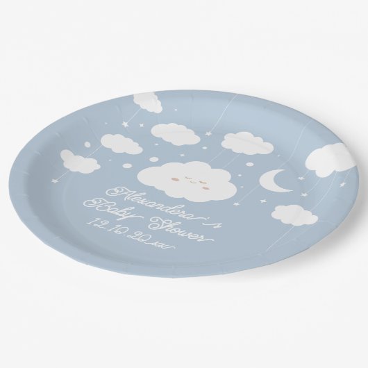 Blue Cloud-Baby shower Papieren Bordje (Gekanteld)