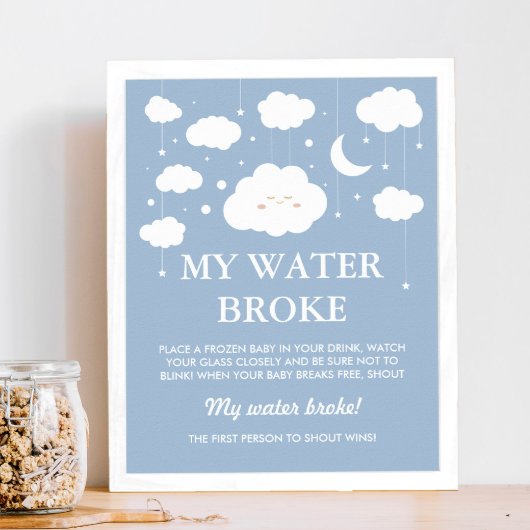 Blue Cloud Baby shower spel Mijn Water Broke Poster