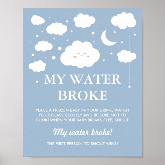 Blue Cloud Baby shower spel Mijn Water Broke Poster (Voorkant)