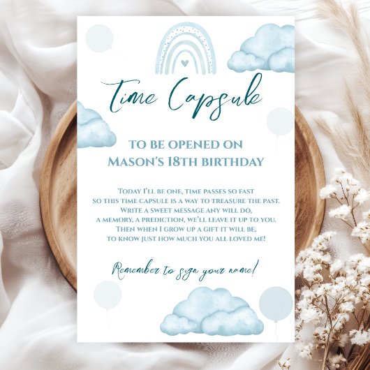Blue Cloud Boho Tijdcapsule Eerste Verjaardag Poster