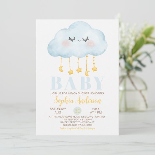 Blue Cloud Boy-Baby shower Kaart (Staand voorkant)