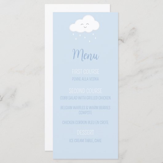 Blue Cloud Boy Baby shower Menu (Voorkant / Achterkant)