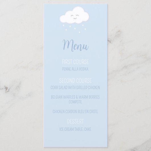 Blue Cloud Boy Baby shower Menu (Voorkant)