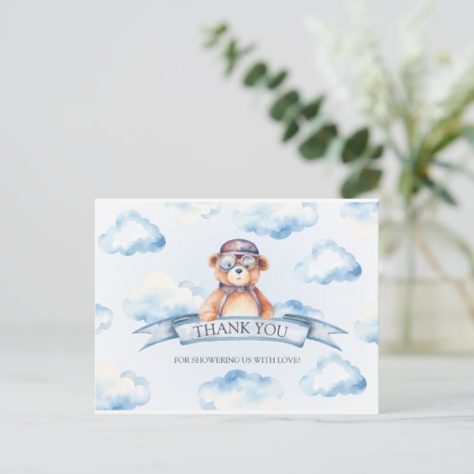 Blue Cloud  Boy Beer Baby shower Briefkaart (Staand voorkant)