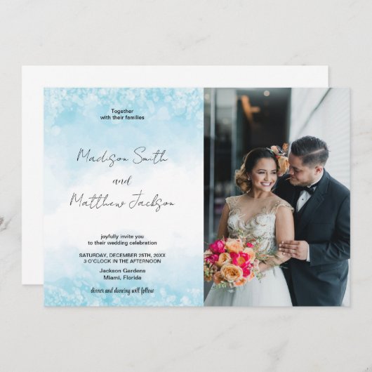 Blue Cloud bruiloft uitnodigingen met foto (Voorkant / Achterkant)