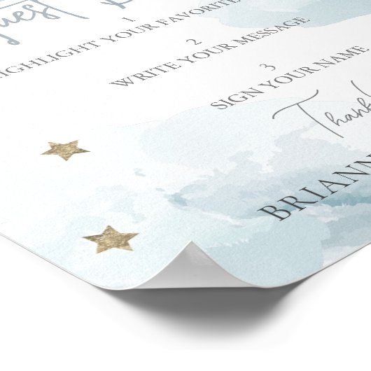 Blue Cloud Gold Star Baby shower bijbelboek Poster (Hoek)