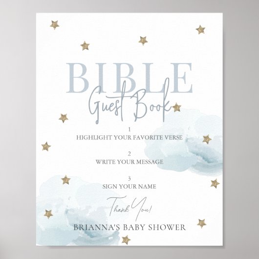 Blue Cloud Gold Star Baby shower bijbelboek Poster (Voorkant)
