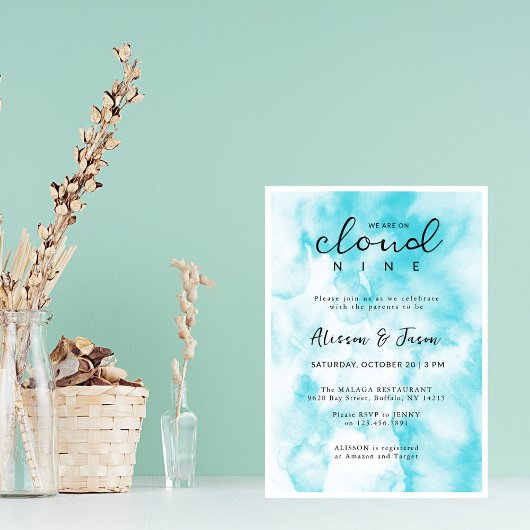 Blue Cloud Nine Modern Stijlvol Baby shower Kaart