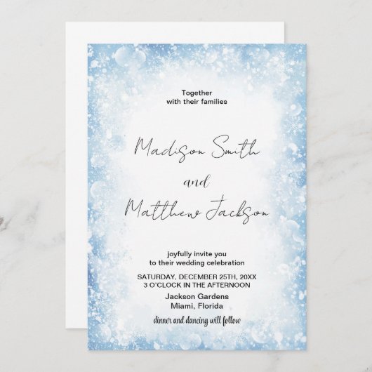 Blue Cloud sneeuwt bruiloft uitnodigingen (Voorkant / Achterkant)