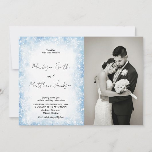 Blue Cloud Sneeuwt Bruiloft Uitnodigingen met foto (Voorkant)