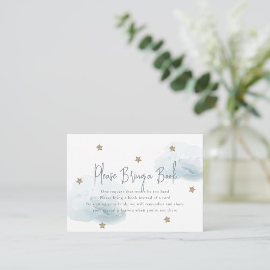 Blue Cloud & Star Baby shower Neem een boek mee Informatiekaartje (Staand voorkant)