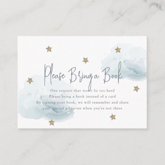 Blue Cloud & Star Baby shower Neem een boek mee Informatiekaartje (Voorkant)