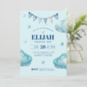 Blue Cloud Star Bunting Banner Verjaardagsfeest Kaart (Staand voorkant)
