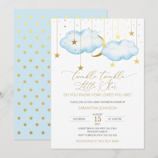 Blue Cloud Twinkle Twinkle Little Star Uitnodiging (Voorkant / Achterkant)