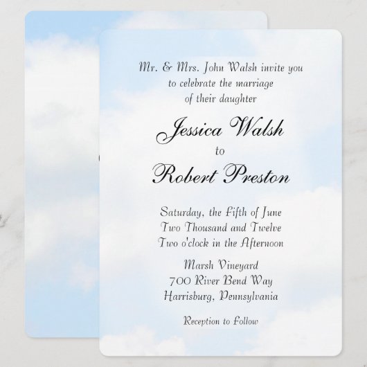 Blue Cloud Wedding Invitations Kaart (Voorkant / Achterkant)