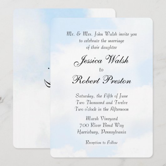Blue Cloud Wedding Invitations Kaart (Voorkant / Achterkant)