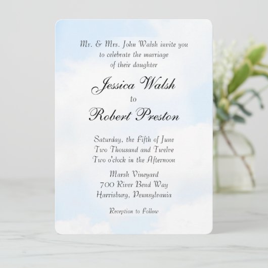Blue Cloud Wedding Invitations Kaart (Staand voorkant)