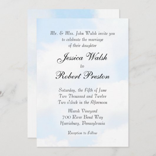 Blue Cloud Wedding Invitations Kaart (Voorkant / Achterkant)