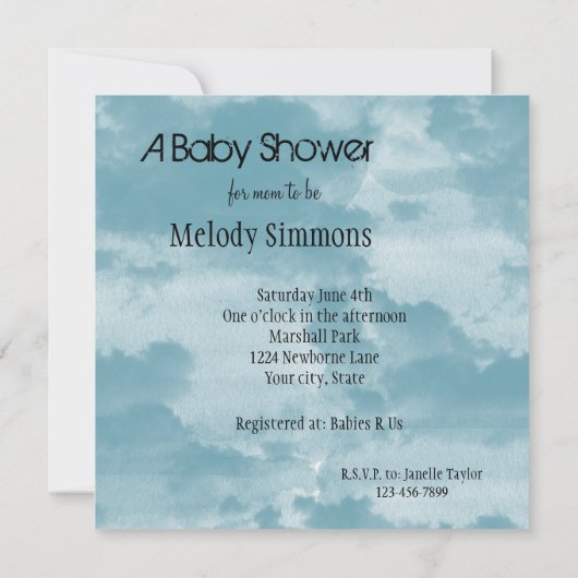 Blue Clouds-Baby shower Kaart (Achterkant)