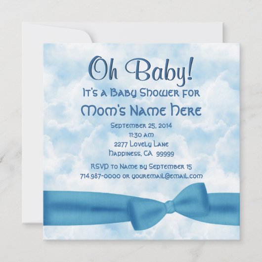 Blue Clouds Bow en Leopard Baby Boy Shower Kaart (Voorkant)